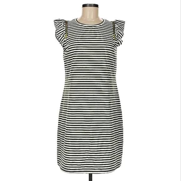 Michael Kors Olive & White Striped Dress XS Gold Shoulder Zippers 🚢 - Picture 1 of 9